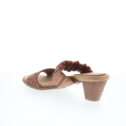 Trotters Mae T2314-215 Womens Brown Leather Slip On Heeled Sandals Shoes