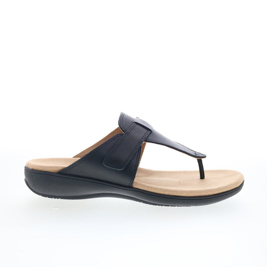 Trotters Robin T2317-001 Womens Black Leather Strap Thong Sandals Shoes