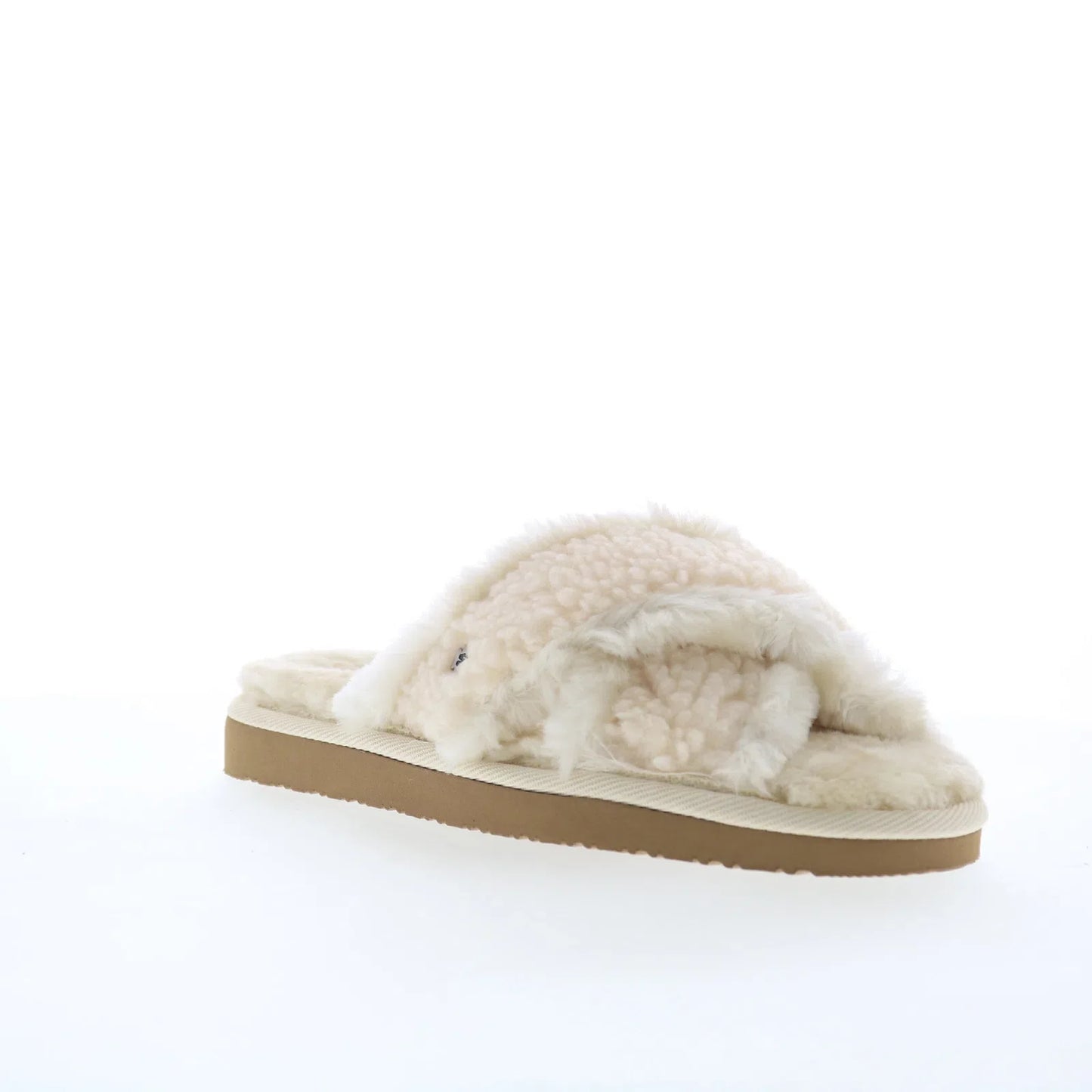 Minnetonka Teddy Crossband 5993104 Womens Beige Canvas Slides Slippers Shoes