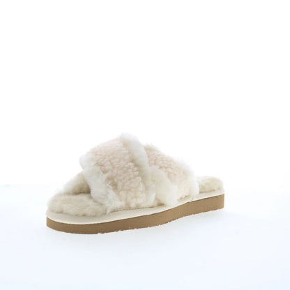 Minnetonka Teddy Crossband 5993104 Womens Beige Canvas Slides Slippers Shoes