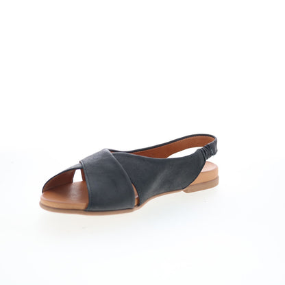 Miz Mooz Thayne Womens Black Leather Slip On Slingback Sandals Shoes