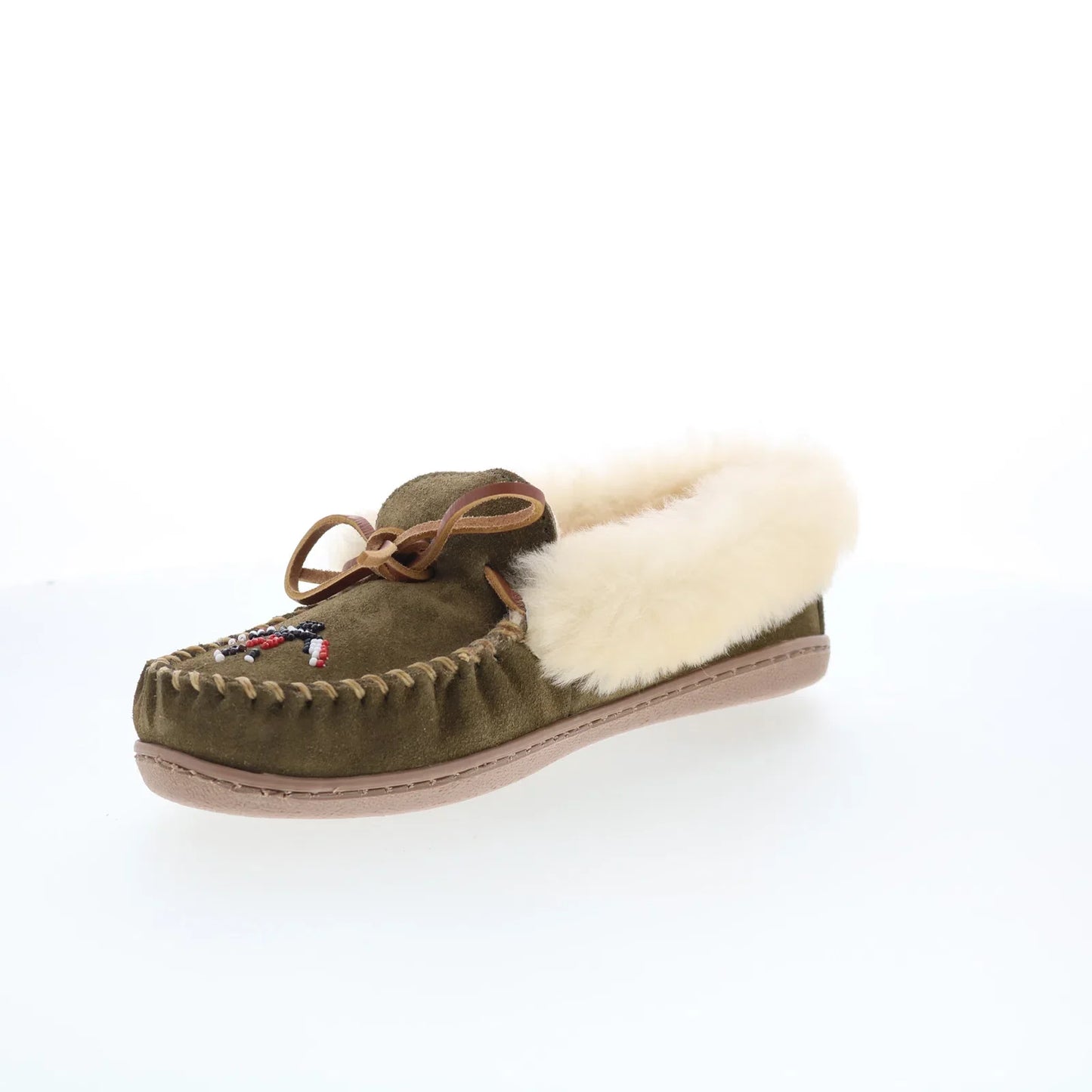 Minnetonka Thunderbird Animikii Alpine Womens Green Suede Loafer Flats Shoes