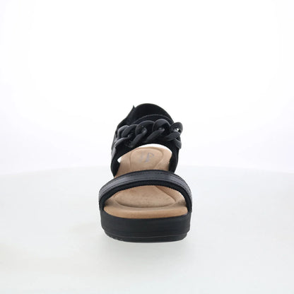 Clarks Wrenly Eve 26182085 Womens Black Leather Strap Wedges Sandals Shoes
