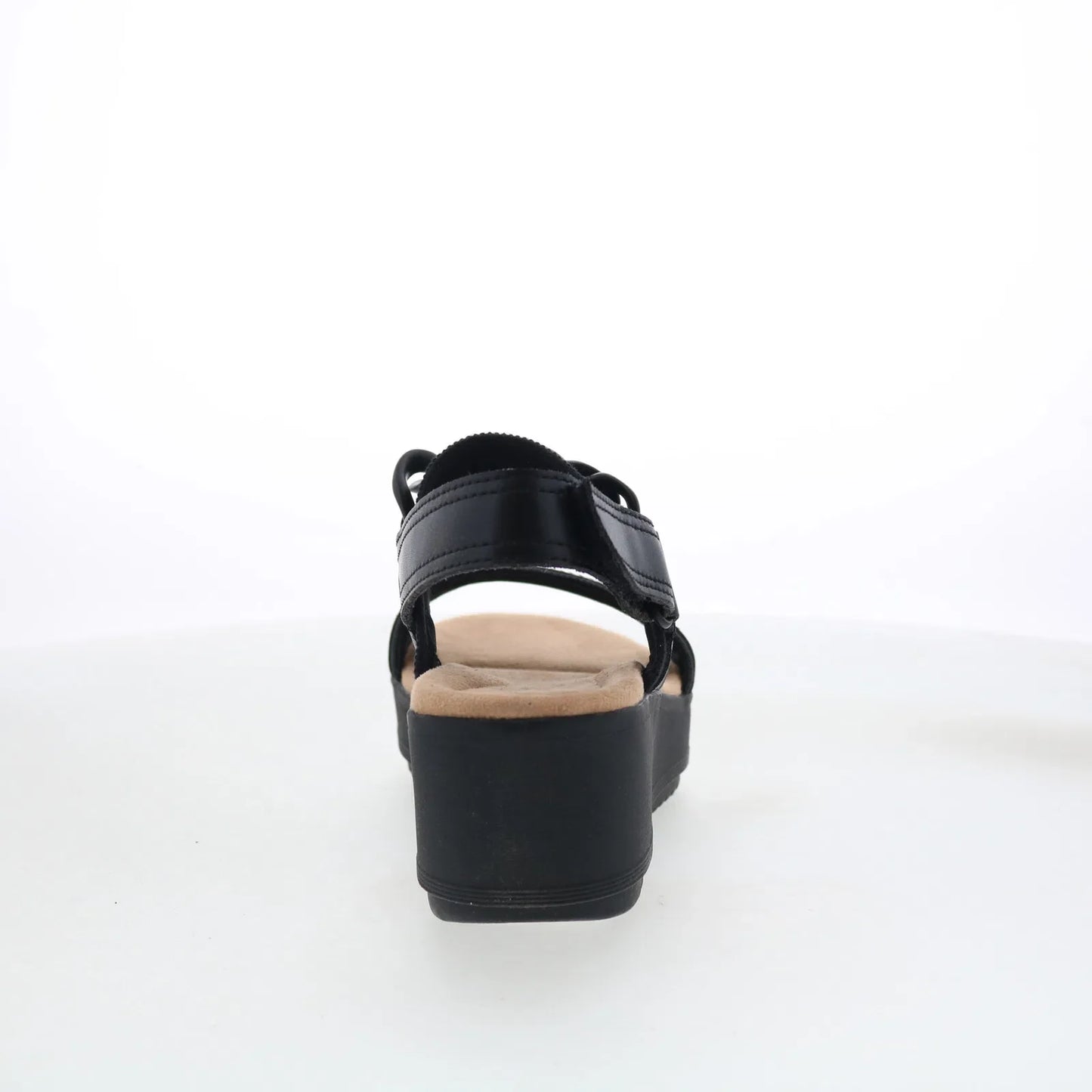 Clarks Wrenly Eve 26182085 Womens Black Leather Strap Wedges Sandals Shoes