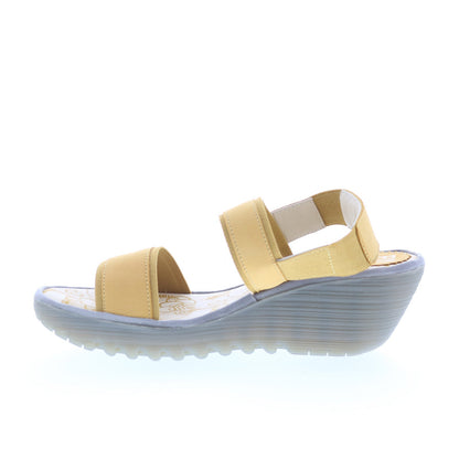 Fly London Yaco YACO416FLY-004 Womens Yellow Leather Wedges Sandals Shoes